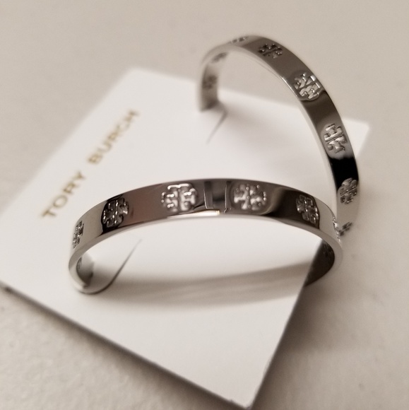 Tory Burch Silver Pierced T Hoop Earrings - Picture 4 of 6